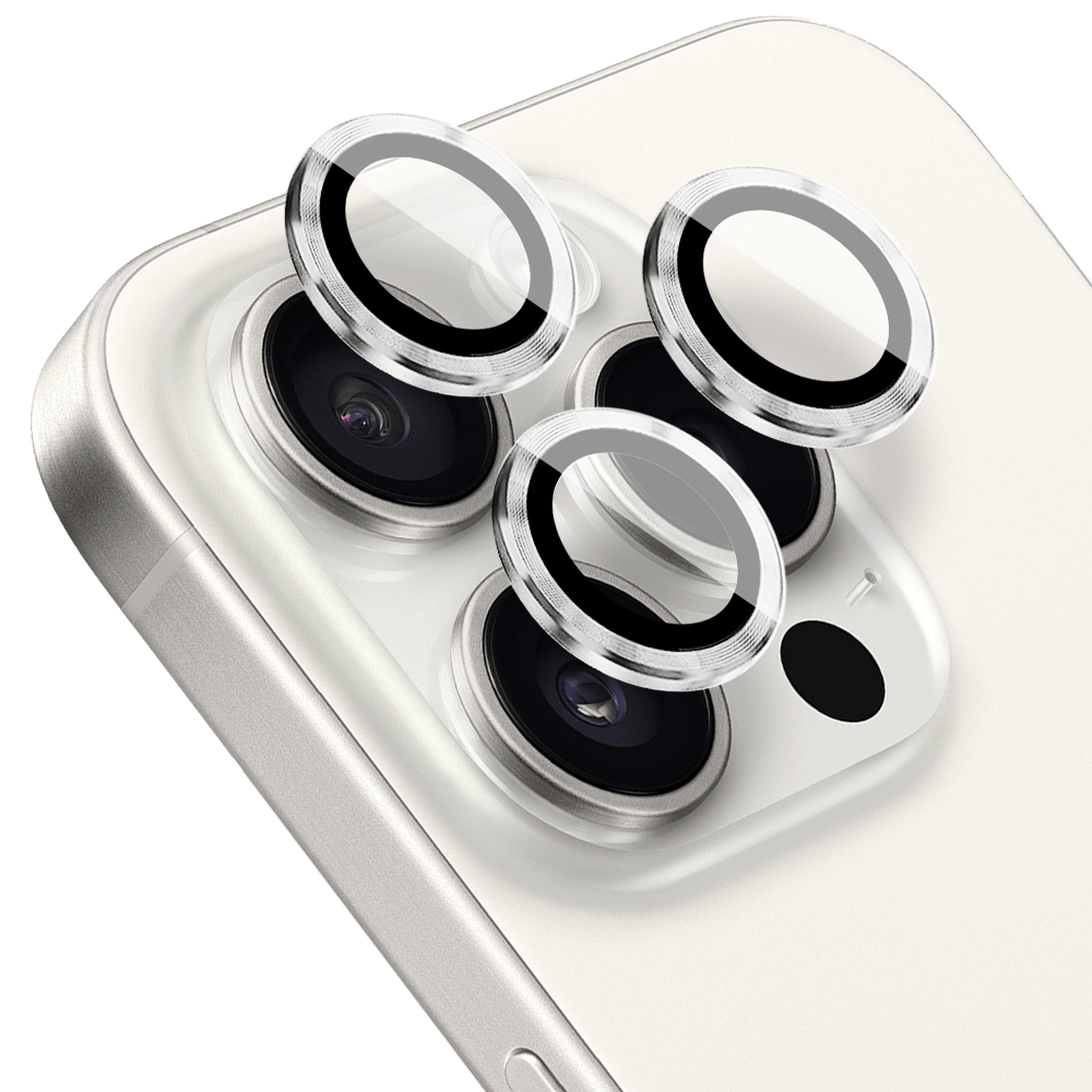 Metalowa osłona obiektywu aparatu ze szkła hartowanego 9H do iPhone 16 Pro Max, 1 zestaw, srebrna