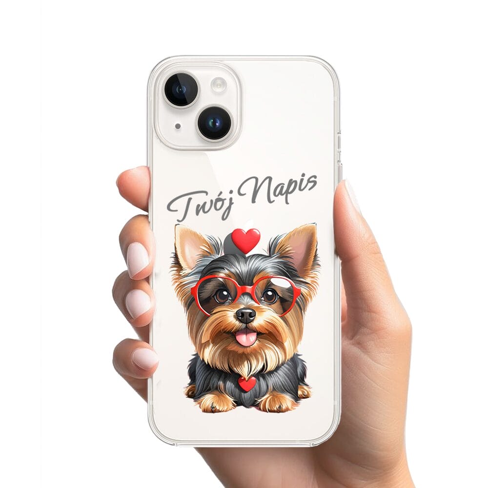 Etui do iPhone 14 przeźroczyste, silikonowe Flexi, Puppy Love, pies rasy York - obrazek 2