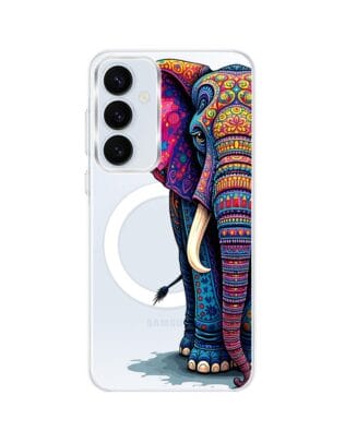 Etui do Samsung Galaxy A55 5G z MagSafe przeźroczyste, silikonowe Flexi, Dzika Mandala, Słoń