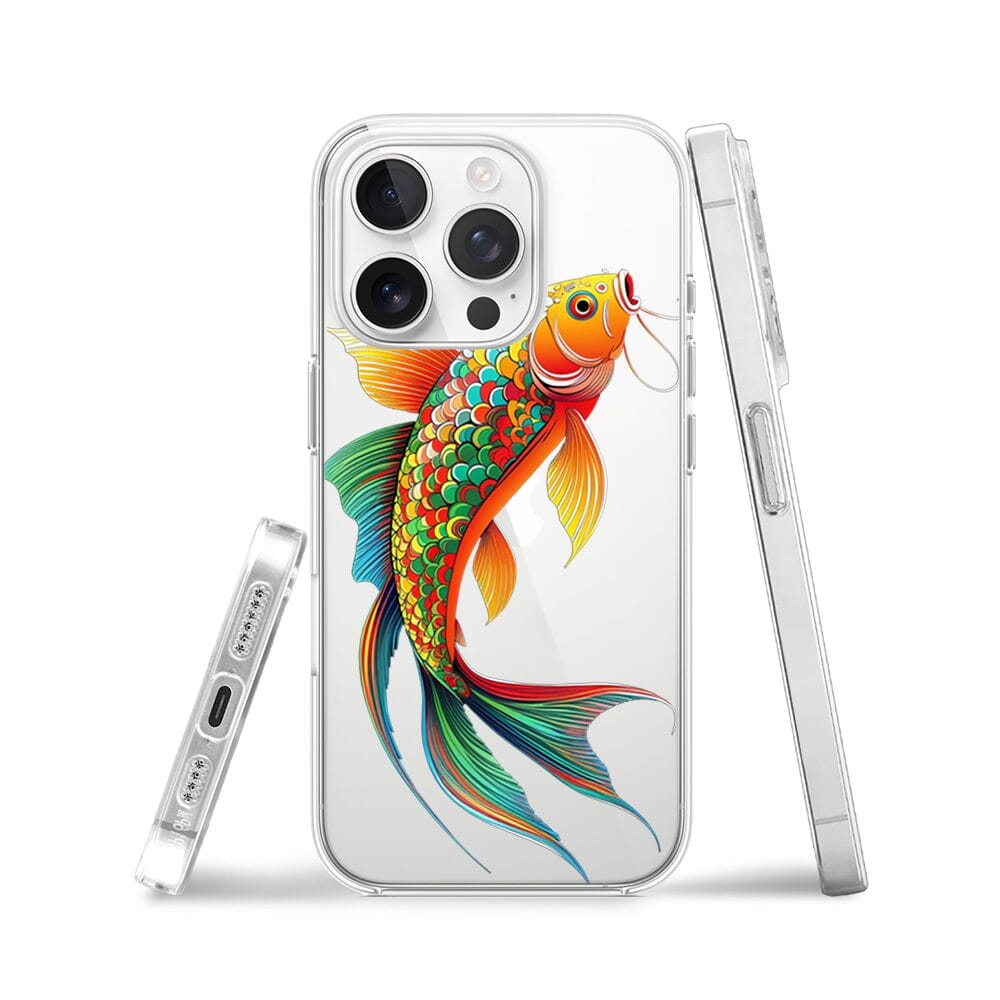 Etui do iPhone 14 Pro przeźroczyste, silikonowe Flexi, Dzika Mandala, Złota ryba - obrazek 3