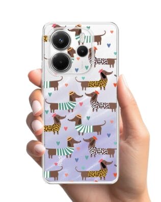 Etui do Xiaomi Redmi Note 14 5G przeźroczyste, silikonowe Flexi, zakochane jamniki