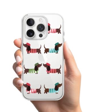 Etui do iPhone 14 Pro przeźroczyste, silikonowe Flexi, jamnik w Paryżu