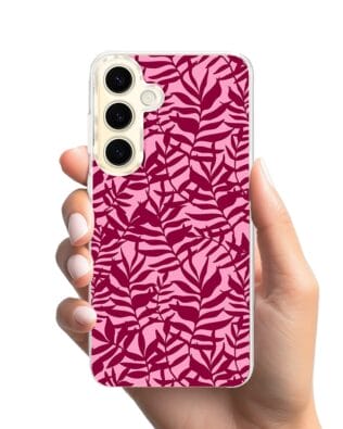 Etui do Samsung Galaxy S24 Plus z MagSafe przeźroczyste, silikonowe Flexi, bordowe liście