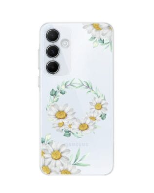 Etui do Samsung Galaxy A55 5G przeźroczyste, silikonowe Flexi, wianek stokrotek