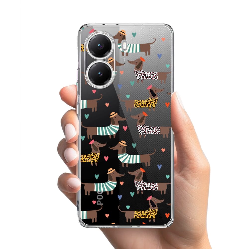 Etui do Xiaomi POCO X7 Pro przeźroczyste, silikonowe Flexi, zakochane jamniki - obrazek 2
