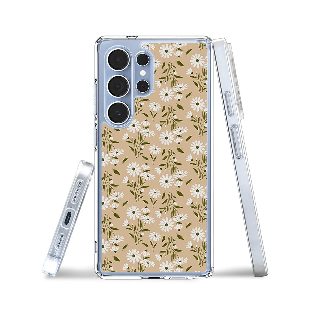 Etui do Samsung Galaxy S25 Ultra z MagSafe przeźroczyste, silikonowe Flexi, delikatne kwiatki na cielistym tle - obrazek 3