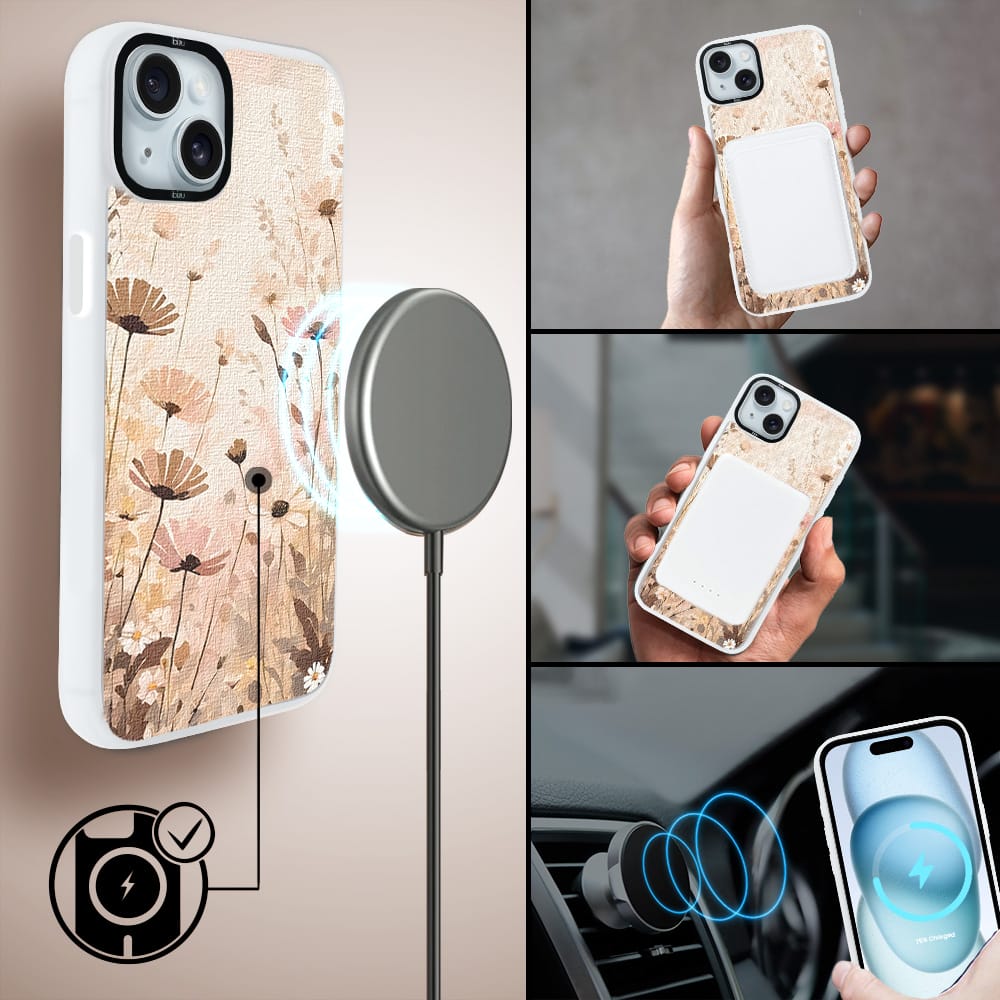 Etui do iPhone 15 IBIZU DropGuard Matt z MagSafe, Boho, Kwiatowa łąka - obrazek 8