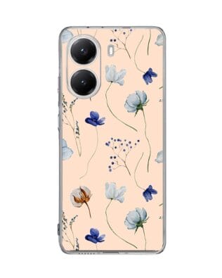 Etui do Xiaomi POCO X7 Pro przeźroczyste, silikonowe Flexi, kwiatki niebieskie na pudrowym tle