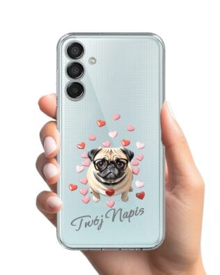 Etui do Samsung Galaxy M15 5G przeźroczyste, silikonowe Flexi, Puppy Love, pies rasy Mops