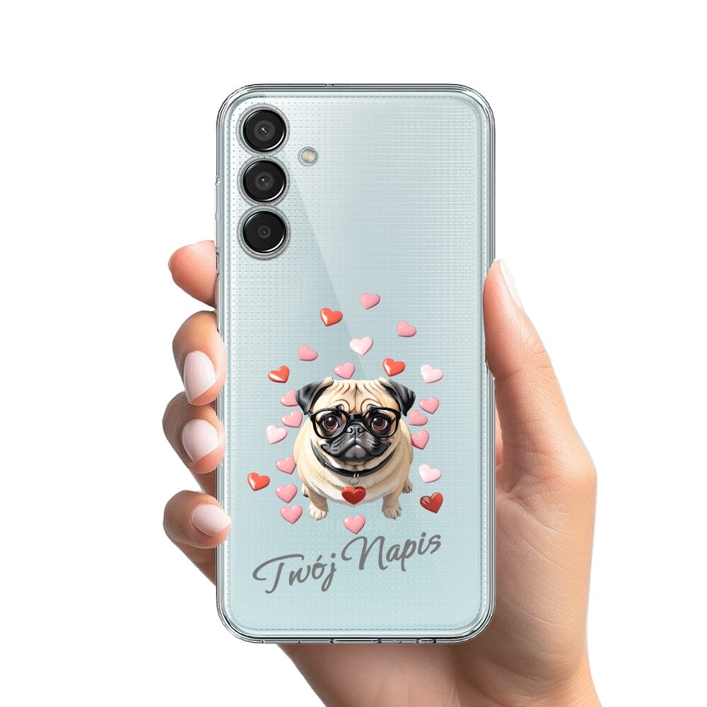 Etui do Samsung Galaxy M15 5G przeźroczyste, silikonowe Flexi, Puppy Love, pies rasy Mops - obrazek 2