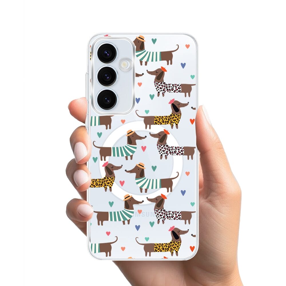 Etui do Samsung Galaxy A55 5G z MagSafe przeźroczyste, silikonowe Flexi, zakochane jamniki - obrazek 2