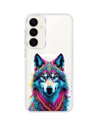 Etui do Samsung Galaxy S23 Plus z MagSafe przeźroczyste, silikonowe Flexi, Dzika Mandala, Wilk