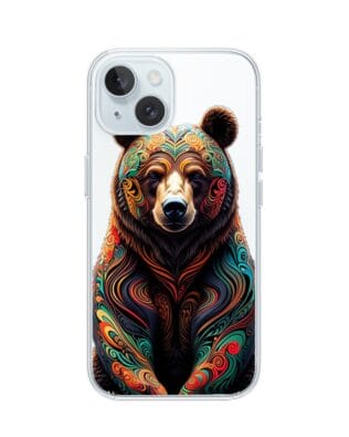 Etui do iPhone 15 przeźroczyste, silikonowe Flexi, Dzika Mandala, Niedźwiedź