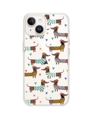 Etui do iPhone 13 Mini przeźroczyste, silikonowe Flexi, zakochane jamniki