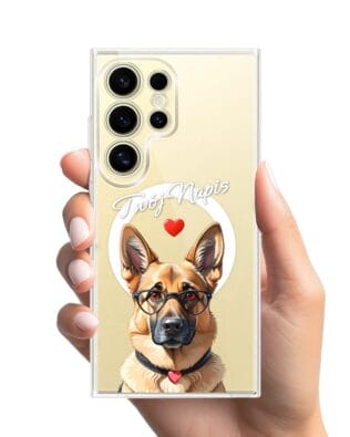 Etui do Samsung Galaxy S24 Ultra z MagSafe przeźroczyste, silikonowe Flexi, Puppy Love, pies rasy Owczarek Niemiecki