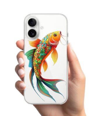 Etui do iPhone 16 przeźroczyste, silikonowe Flexi, Dzika Mandala, Złota ryba