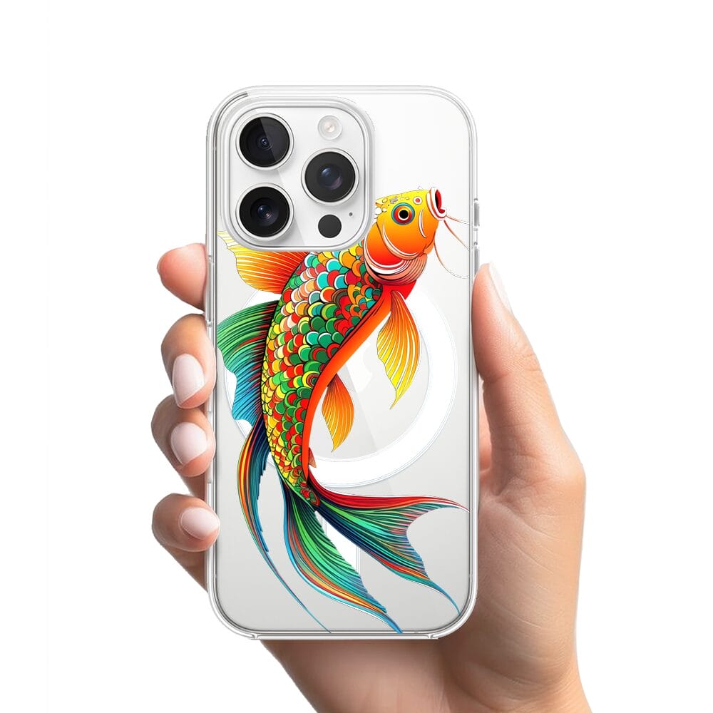 Etui do iPhone 13 Pro z MagSafe przeźroczyste, silikonowe Flexi, Dzika Mandala, Złota ryba - obrazek 2