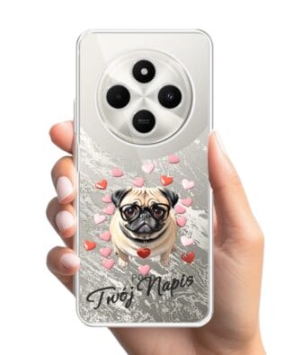 Etui do Xiaomi POCO C75 przeźroczyste, silikonowe Flexi, Puppy Love, pies rasy Mops
