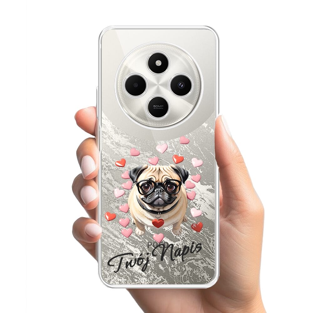 Etui do Xiaomi POCO C75 przeźroczyste, silikonowe Flexi, Puppy Love, pies rasy Mops - obrazek 2