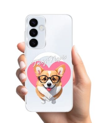 Etui do Samsung Galaxy A55 5G z MagSafe przeźroczyste, silikonowe Flexi, Puppy Love, pies rasy Corgi