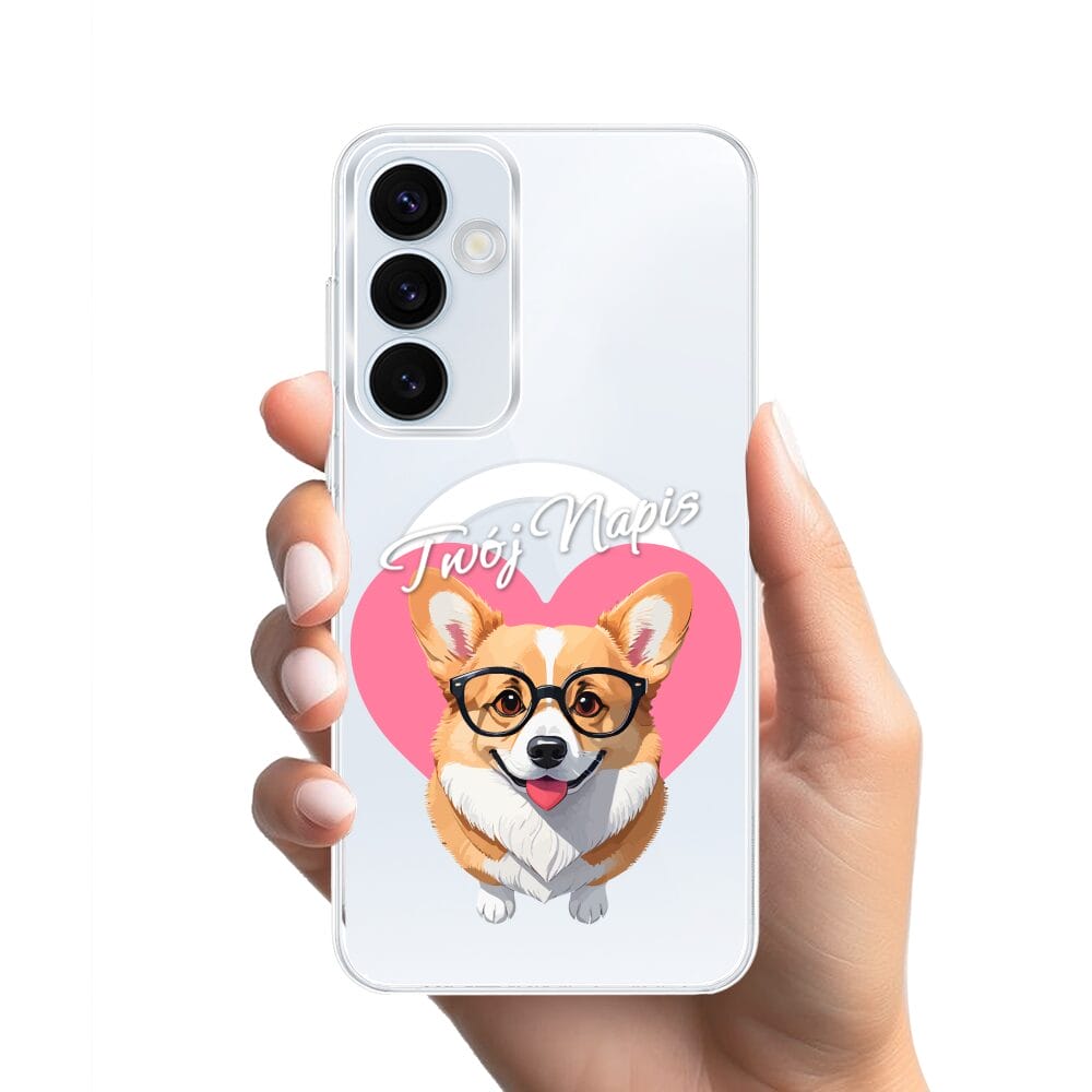Etui do Samsung Galaxy A55 5G z MagSafe przeźroczyste, silikonowe Flexi, Puppy Love, pies rasy Corgi - obrazek 2