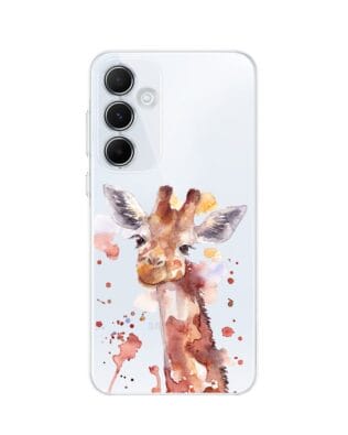 Etui do Samsung Galaxy A55 5G przeźroczyste, silikonowe Flexi, Akwarelowe Zoo, Żyrafa