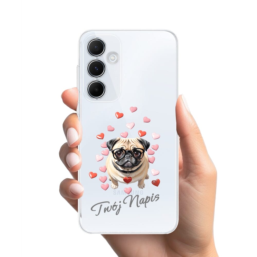 Etui do Samsung Galaxy A55 5G przeźroczyste, silikonowe Flexi, Puppy Love, pies rasy Mops - obrazek 2