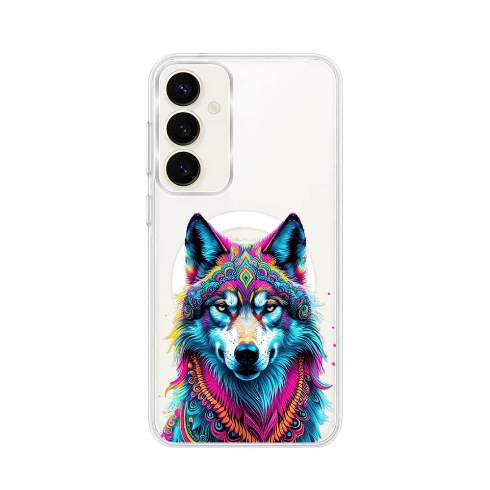 Etui do Samsung Galaxy S23 z MagSafe przeźroczyste, silikonowe Flexi, Dzika Mandala, Wilk