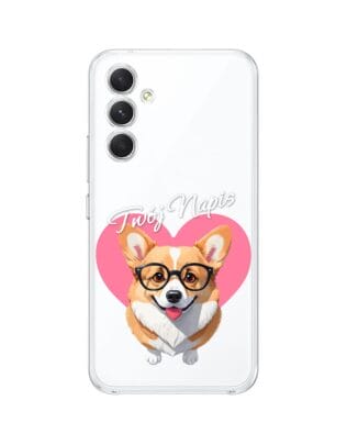 Etui do Samsung Galaxy A54 5G przeźroczyste, silikonowe Flexi, Puppy Love, pies rasy Corgi