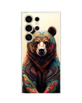 Etui do Samsung Galaxy S24 Ultra przeźroczyste, silikonowe Flexi, Dzika Mandala, Niedźwiedź
