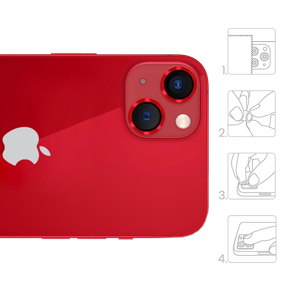Metalowa osłona obiektywu aparatu ze szkła hartowanego 9H do iPhone 13, 1 zestaw, czerwona - obrazek 4