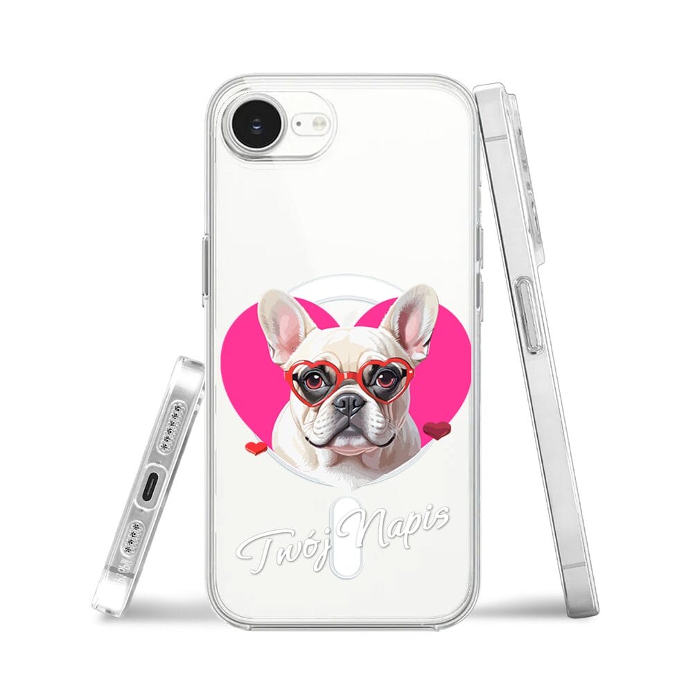 Etui do iPhone 16e z MagSafe przeźroczyste, silikonowe Flexi, Puppy Love, pies rasy Buldog Francuski - obrazek 3