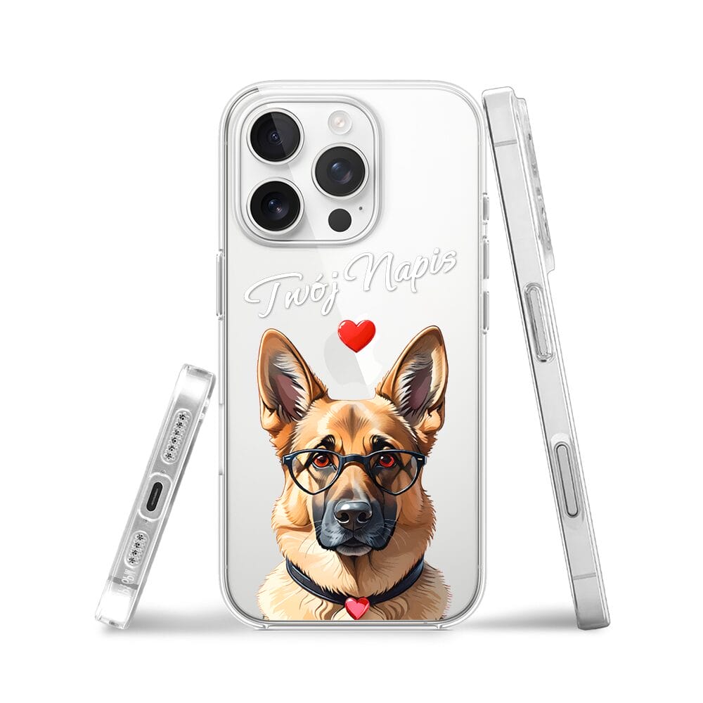 Etui do iPhone 16 Pro przeźroczyste, silikonowe Flexi, Puppy Love, pies rasy Owczarek Niemiecki - obrazek 3