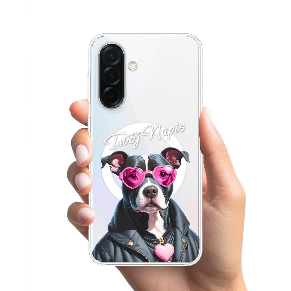 Etui do Samsung Galaxy A36 5G z MagSafe przeźroczyste, silikonowe Flexi, Puppy Love, pies rasy Amstaff - obrazek 2
