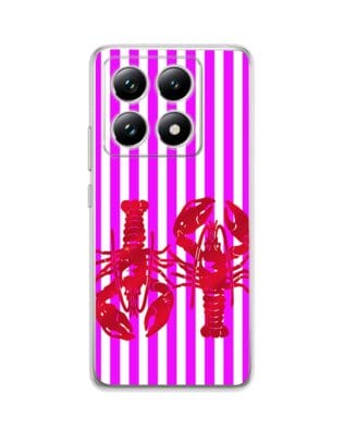 Etui do Xiaomi 14T przeźroczyste, silikonowe Flexi, kraby z różowymi paskami