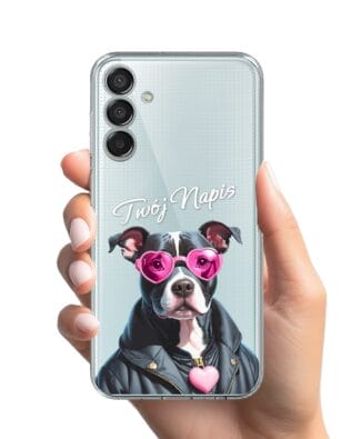 Etui do Samsung Galaxy M15 5G przeźroczyste, silikonowe Flexi, Puppy Love, pies rasy Amstaff