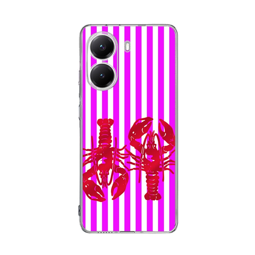 Etui do Xiaomi POCO X7 Pro przeźroczyste, silikonowe Flexi, kraby z różowymi paskami