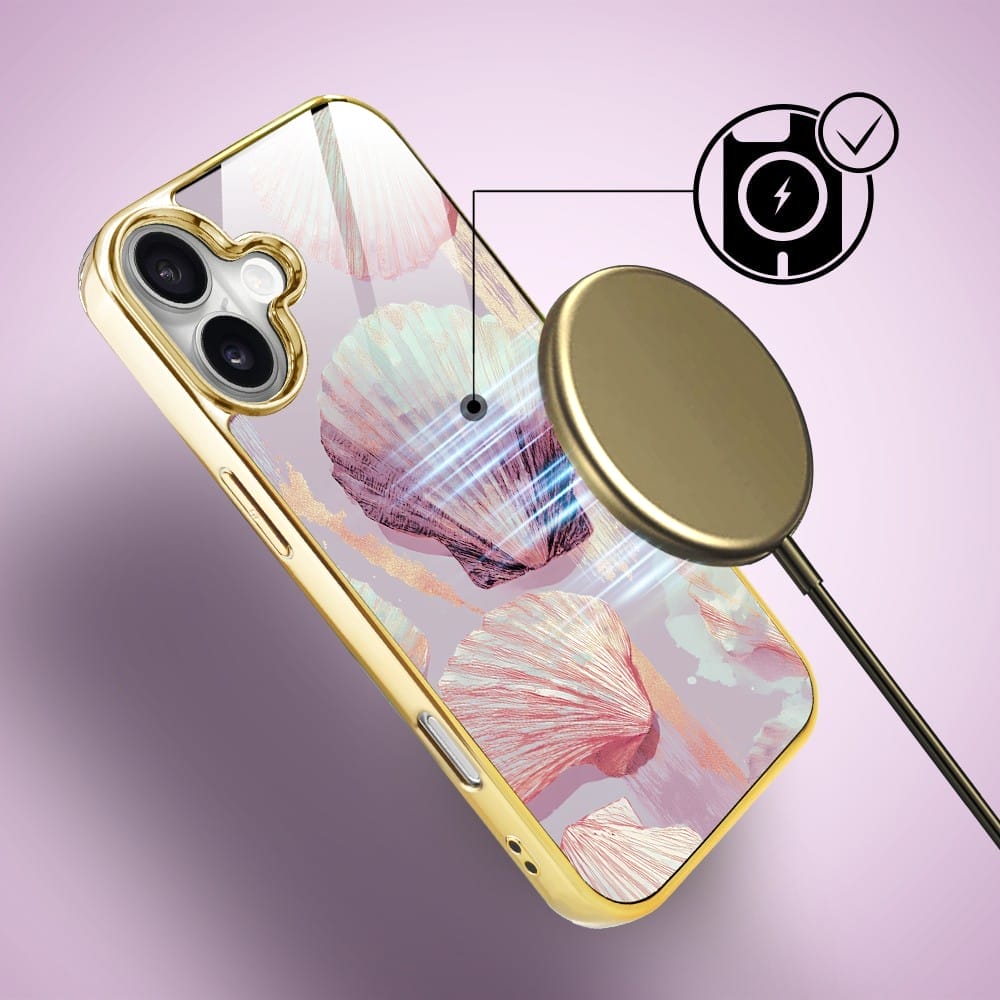 Etui do iPhone 16 Plus IBIZU Elite Glass z MagSafe Morze, Perłowa Muszla, złote - obrazek 7