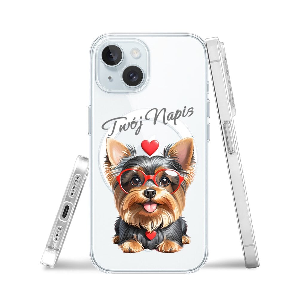 Etui do iPhone 15 z MagSafe przeźroczyste, silikonowe Flexi, Puppy Love, pies rasy York - obrazek 3