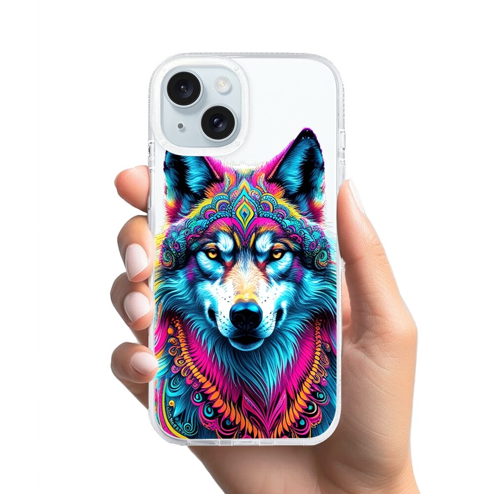 Etui do iPhone 15 z MagSafe przeźroczyste, silikonowe Flexi, Dzika Mandala, Wilk - obrazek 2