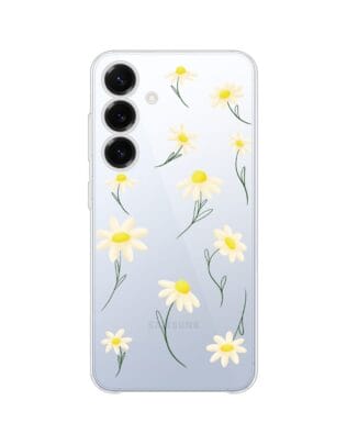 Etui do Samsung Galaxy S25 przeźroczyste, silikonowe Flexi, stokrotki