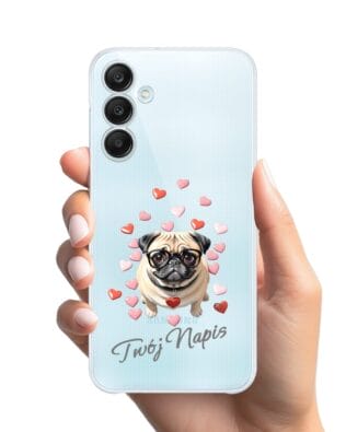 Etui do Samsung Galaxy M35 5G przeźroczyste, silikonowe Flexi, Puppy Love, pies rasy Mops