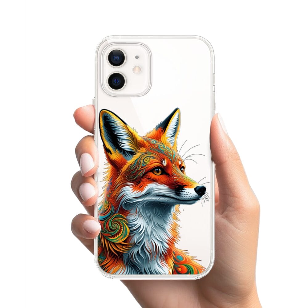 Etui do iPhone 12 Mini przeźroczyste, silikonowe Flexi, Dzika Mandala, Twarz lisa - obrazek 2