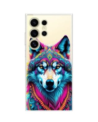 Etui do Samsung Galaxy S24 Ultra przeźroczyste, silikonowe Flexi, Dzika Mandala, Wilk