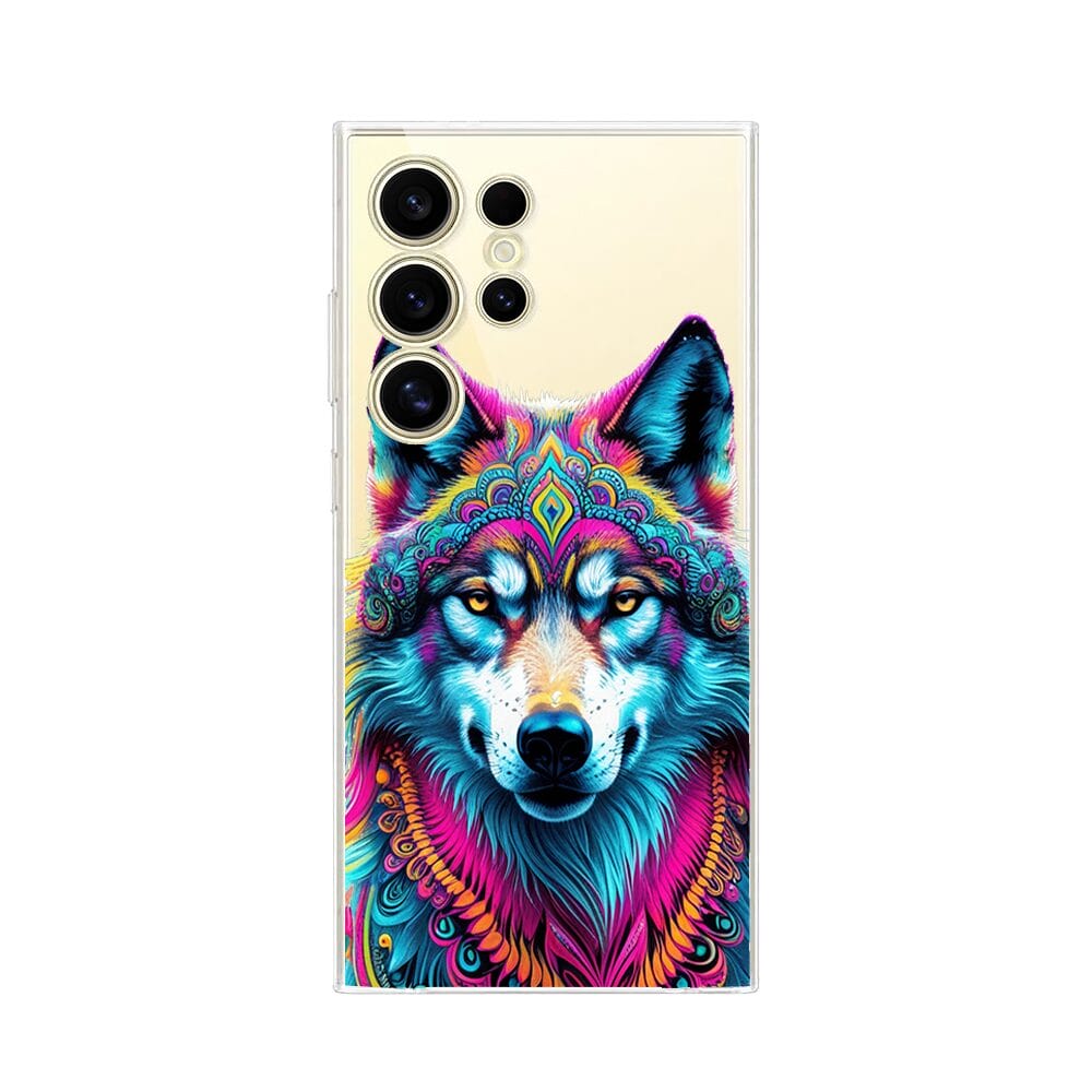 Etui do Samsung Galaxy S24 Ultra przeźroczyste, silikonowe Flexi, Dzika Mandala, Wilk