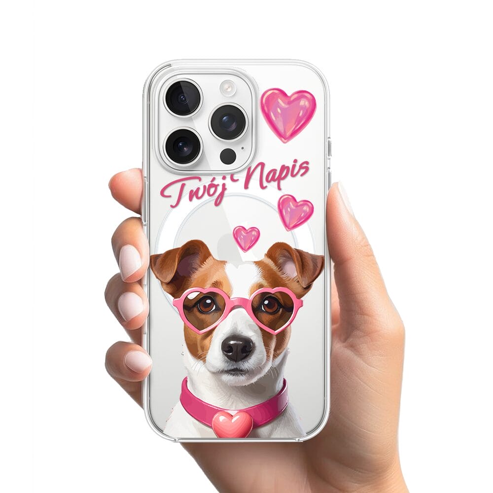 Etui do iPhone 14 Pro z MagSafe przeźroczyste, silikonowe Flexi, Puppy Love, pies rasy Jack Russell Terrier - obrazek 2