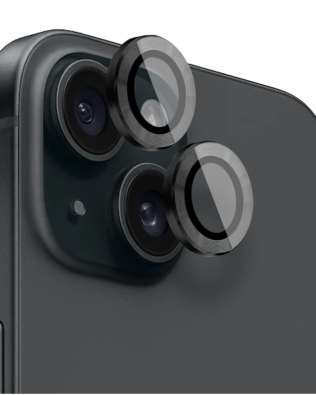 Metalowa osłona obiektywu aparatu ze szkła hartowanego 9H do iPhone 15, 1 zestaw, czarna