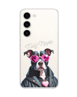 Etui do Samsung Galaxy S23 przeźroczyste, silikonowe Flexi, Puppy Love, pies rasy Amstaff