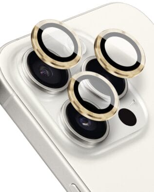 Metalowa osłona obiektywu aparatu ze szkła hartowanego 9H do iPhone 15 Pro, 1 zestaw, złota