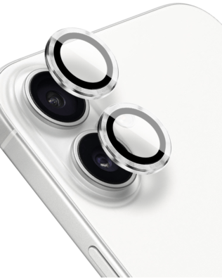 Metalowa osłona obiektywu aparatu ze szkła hartowanego 9H do iPhone 16 Plus, 1 zestaw, srebrna